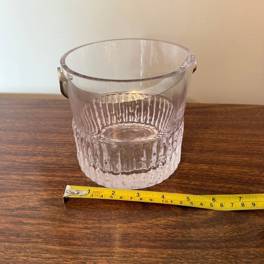 Vintage Kosta Boda Swedish Lead Crystal Ice Bucket With Metal Handle MCM Barware